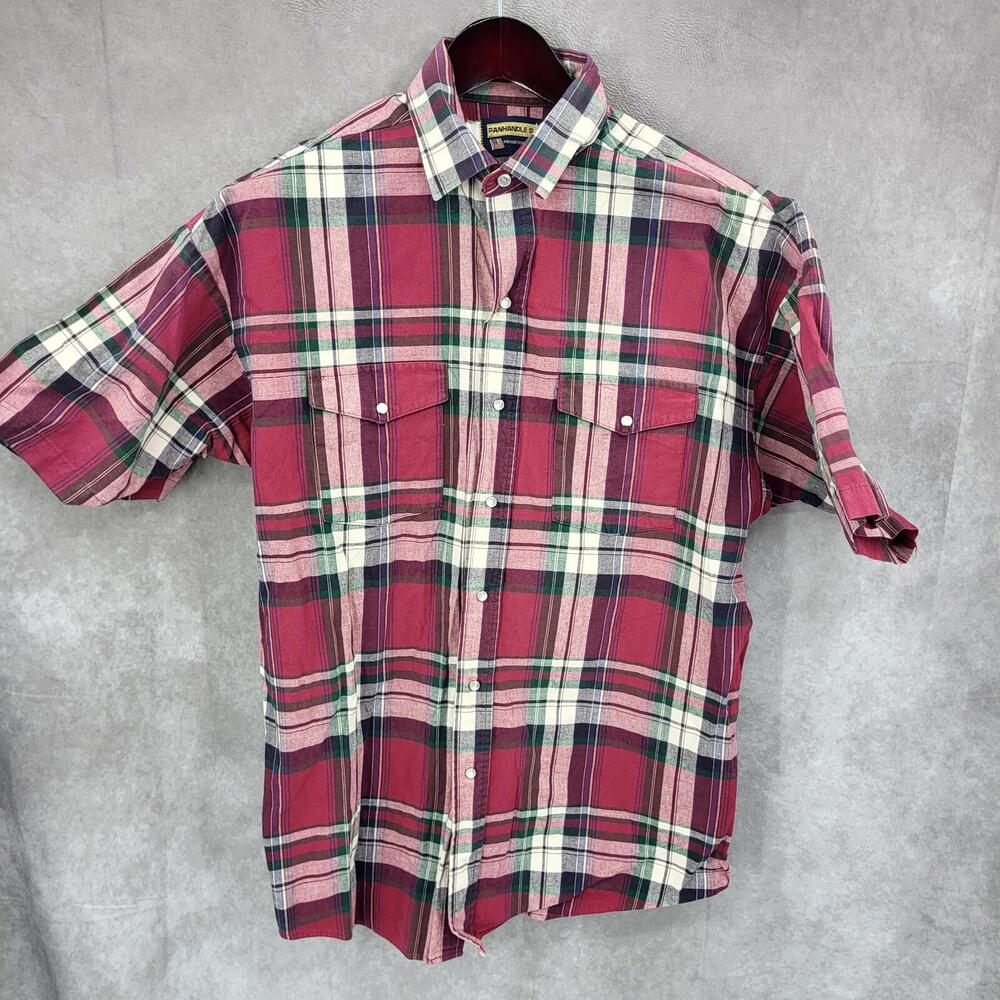 Panhandle Slim Western Shirt Mens 16 Large Plaid Pearl Snap Rodeo USA Vtg Heavy - Picture 1 of 12
